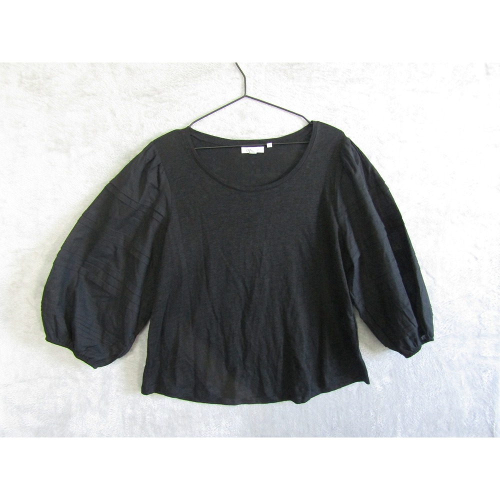 Chicos Black Linen Pintuck Balloon Sleeve Top Scoop Neck Size 2‎ Large Boho